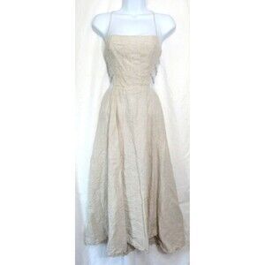 Reformation Beige Linen Laced Tie Back Spaghetti Strap Zip Back Dress Size 0 EUC
